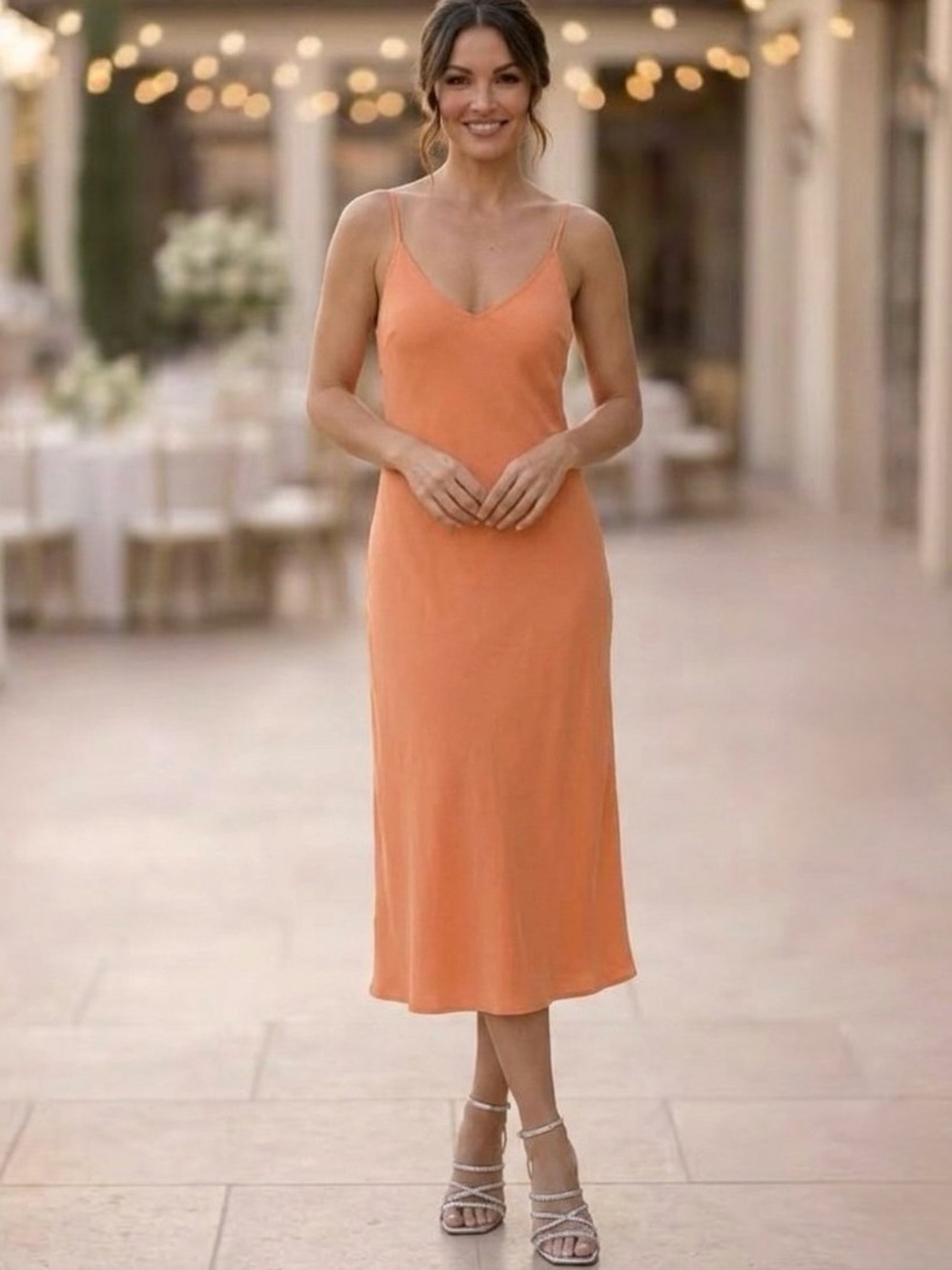 Roller Rabbit Minimalist Camisole Slip Dress Midi Knee Length Orange-Peach,SZ XS